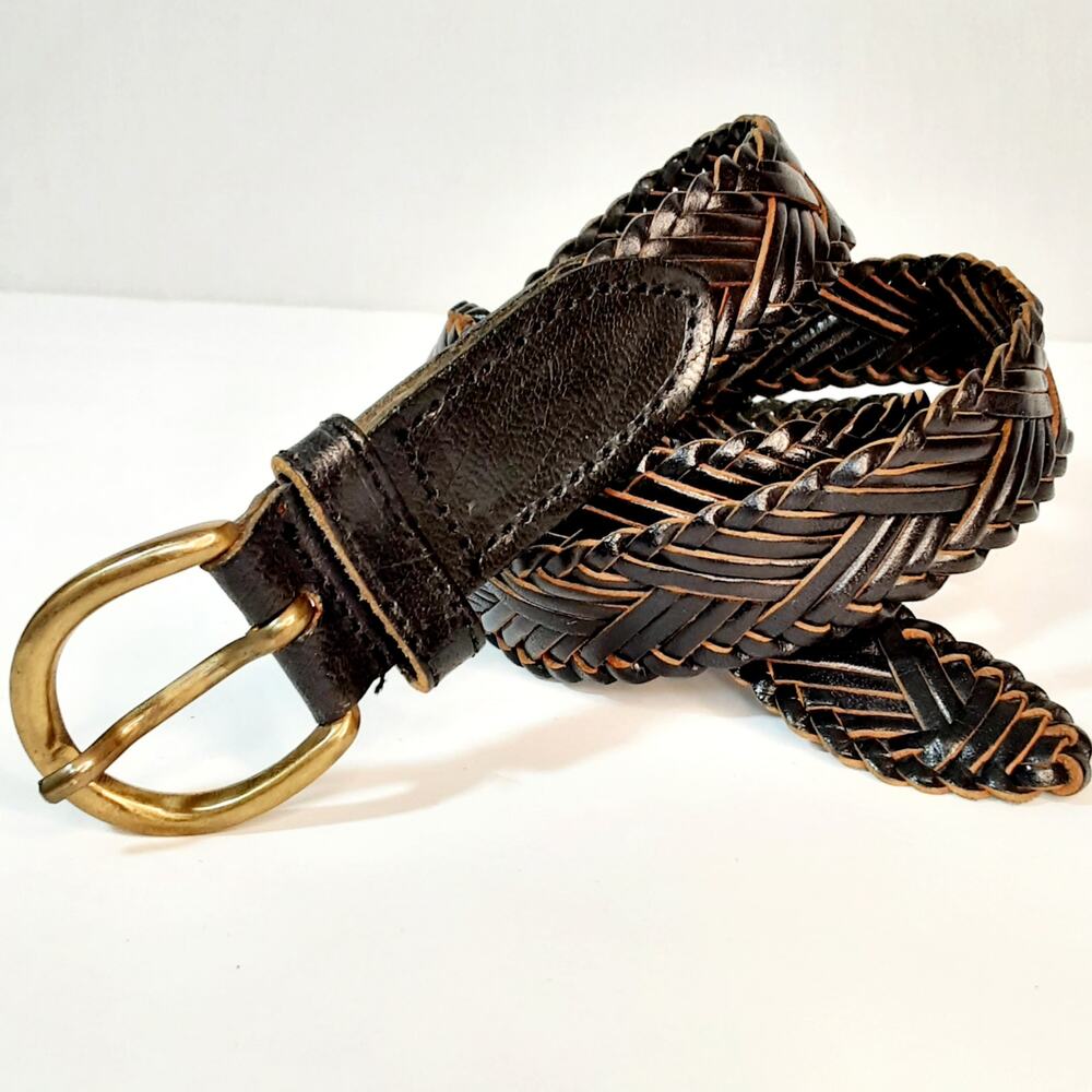 Charter Club Black Braided Genuine Leather Belt Size Large Casual